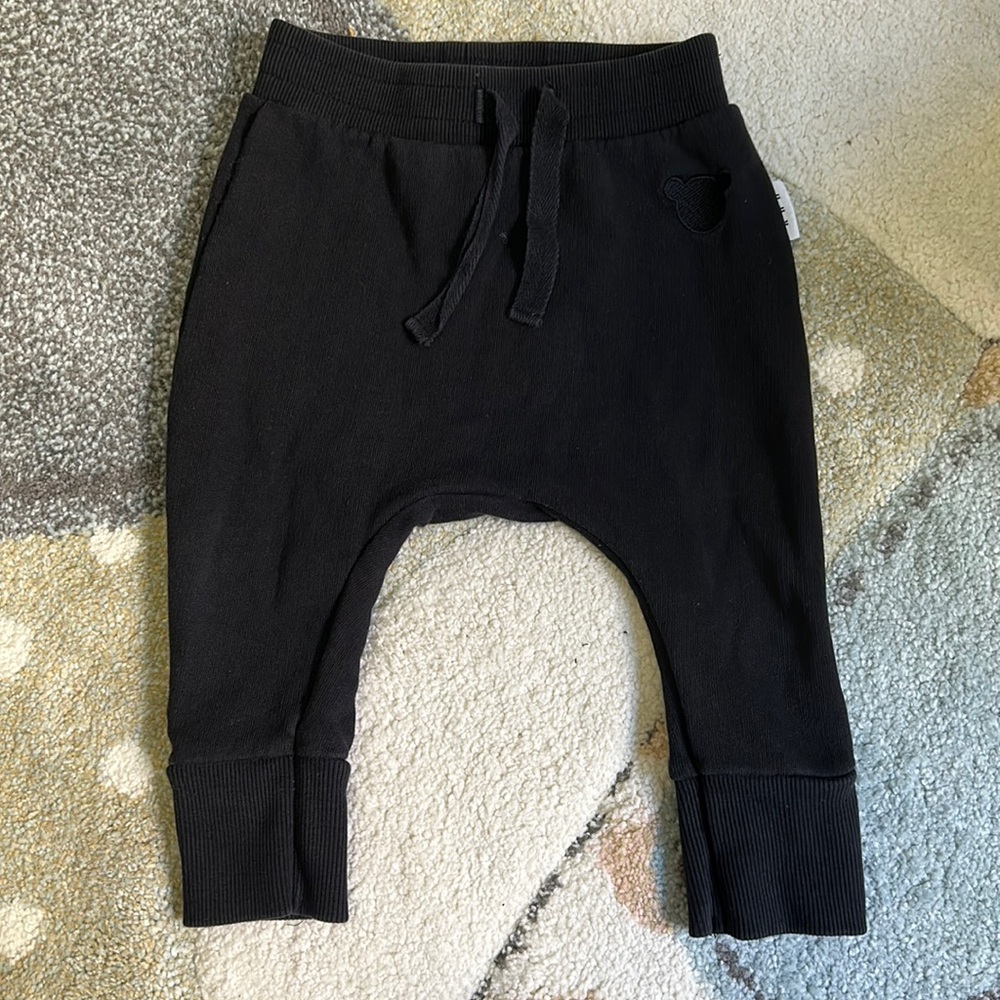 Hux baby drop crotch black cotton sweatpant 6-12m size 0
